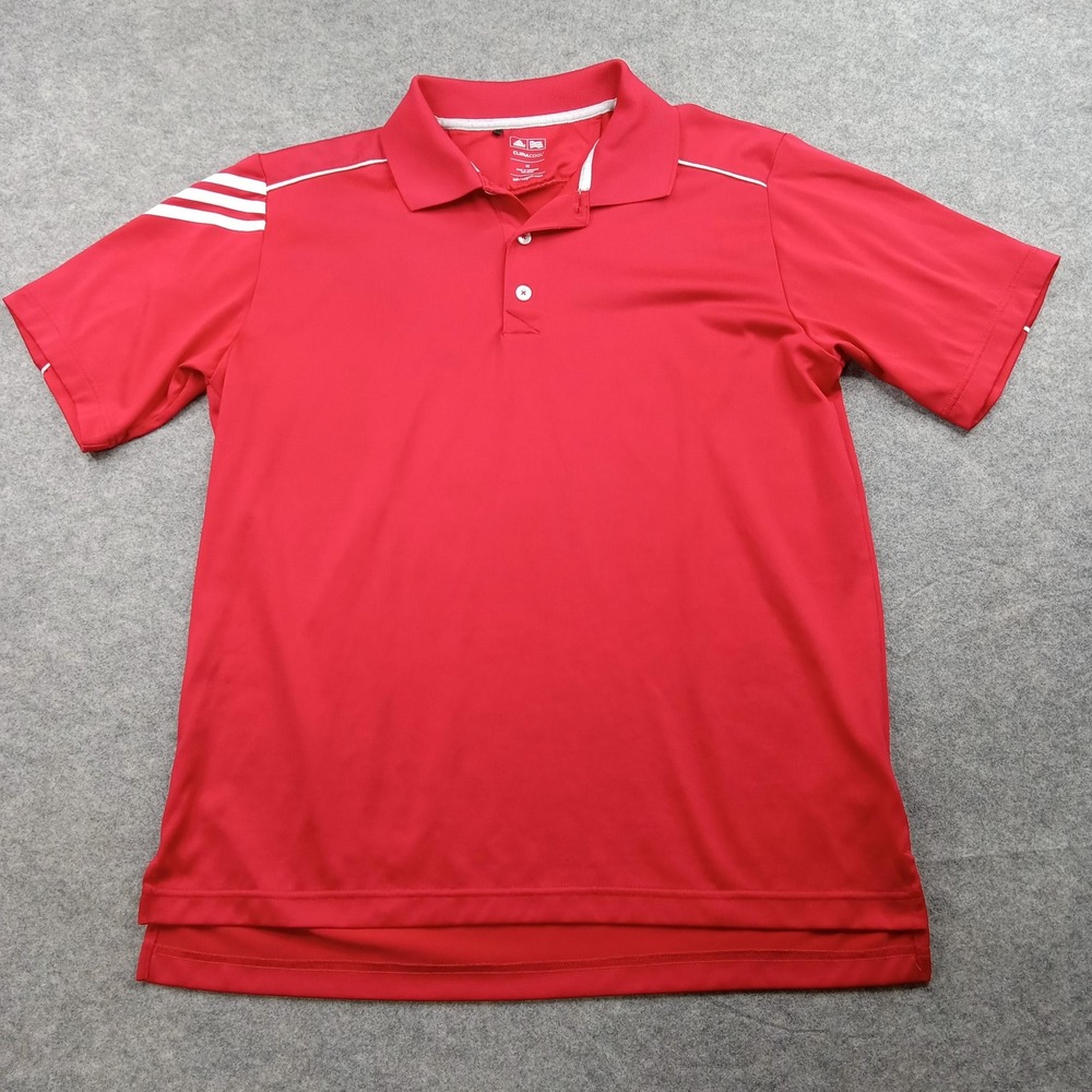 Adidas Polo Shirt Mens Medium Red ClimaCool Golf Performance Short Sleeve